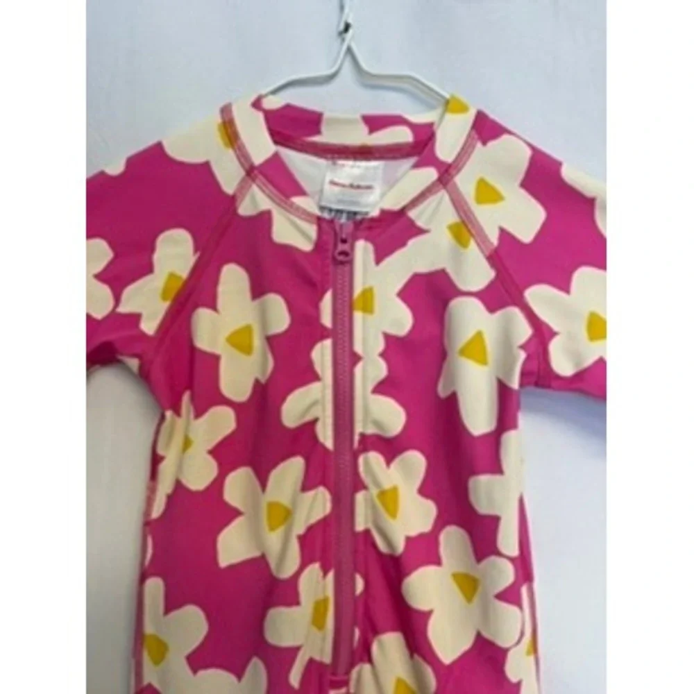 Hanna Anderson Pink Floral Long Sleeve Sun Suit Swimsuit Rashguard 18-24 Months
